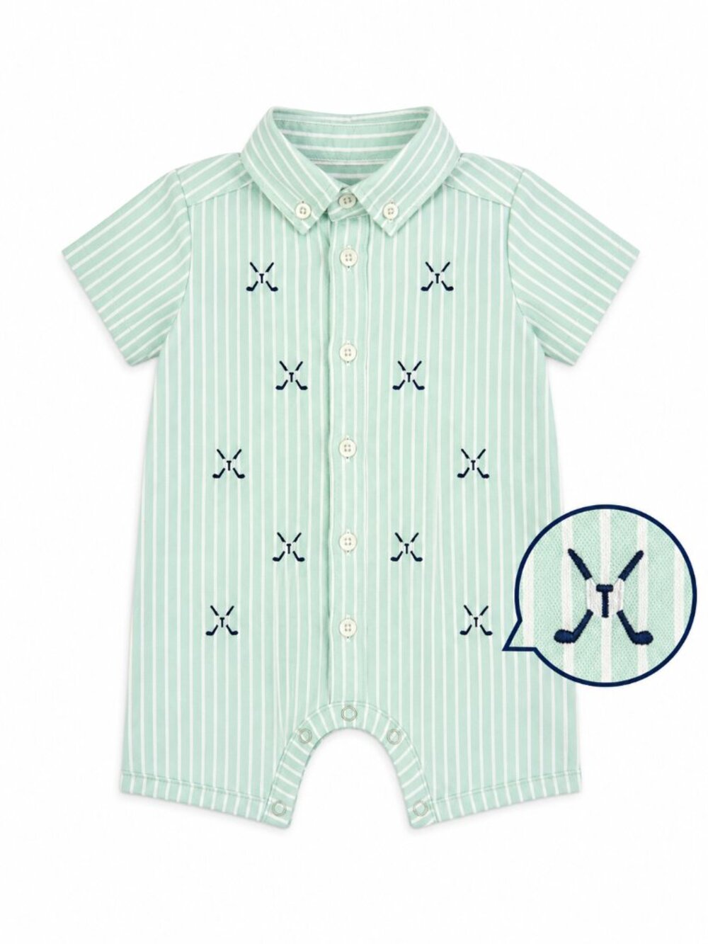 NWT Little Me Baby Boy Golf Romper Mint Green Striped 9 Months